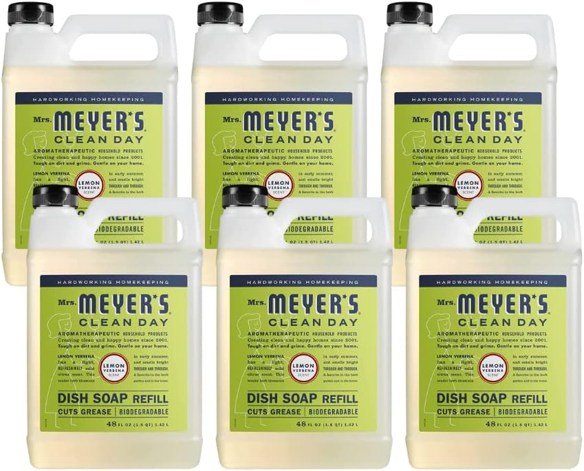 Mrs. MEYER'S CLEAN DAY Liquid Dish Soap Refill Lemon Verbena, 48 Fl Oz. (Pack of 6)