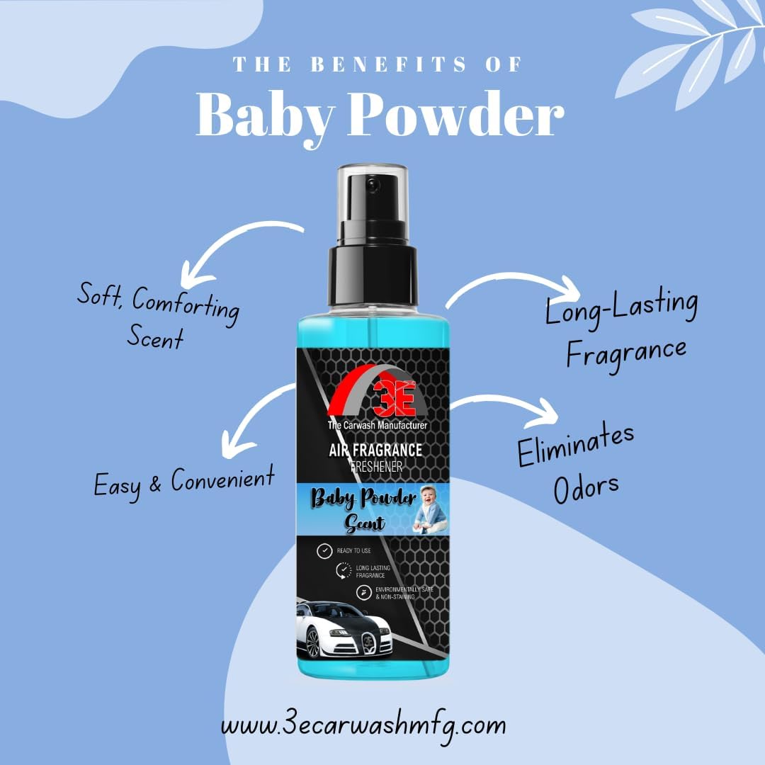 3E Air Freshener Baby Powder Scent and Odor Eliminator Premium Smell Fragrance Premium Smell Great for Cars, Trucks, SUVs, RVs, Home, Office, Dorm Room & More, 4oz