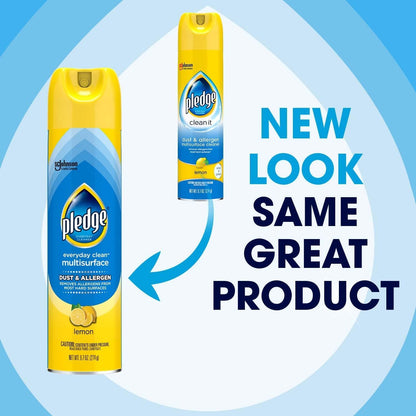 Pledge Dust & Allergen Multisurface Cleaner, Aerosol Spray, Lemon Scent, 9.7oz (Pack of 3)