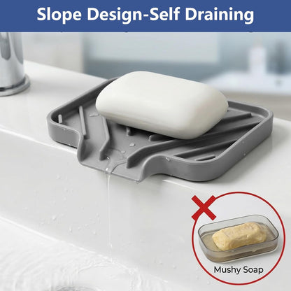 JACZZO Silicone Sponge Holder for Kitchen Sink With Drain Spout, Self Draining, Kitchen Soap Tray, Bathroom Organizer, Sink Caddy (Grey, 10×4)