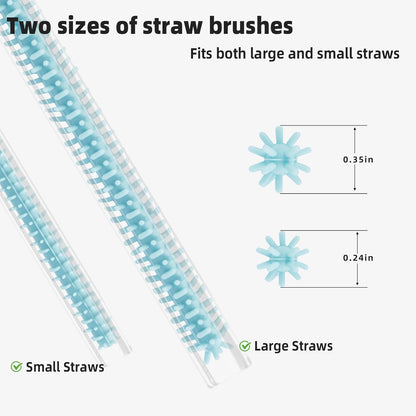 Silicone Straw Cleaner Brush, 4-Piece Reusable Straw Brush Set with Extra-Long Design for Cleaning Thin Metal Straws and Wider Milkshake Straws （6mm+9mm Pink)