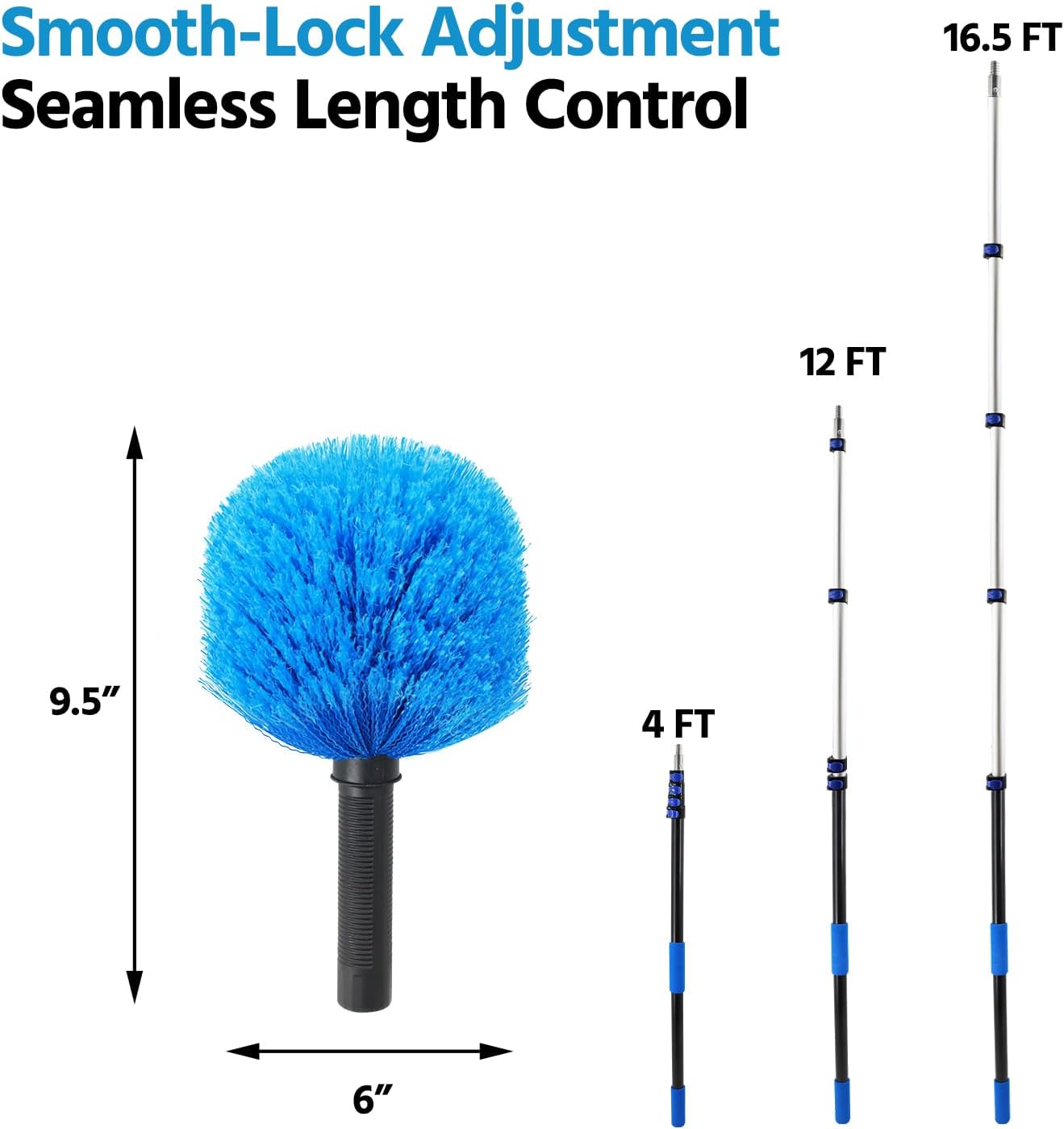 23FT High Reach Cobweb Duster with Extension Pole, Spider Web Brush with Lightweight 4-16.5 ft Telescoping Pole, Soft Bristles Webster Cobweb Duster for Outdoor Indoor Cleaning