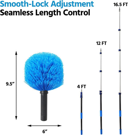 23FT High Reach Cobweb Duster with Extension Pole, Spider Web Brush with Lightweight 4-16.5 ft Telescoping Pole, Soft Bristles Webster Cobweb Duster for Outdoor Indoor Cleaning
