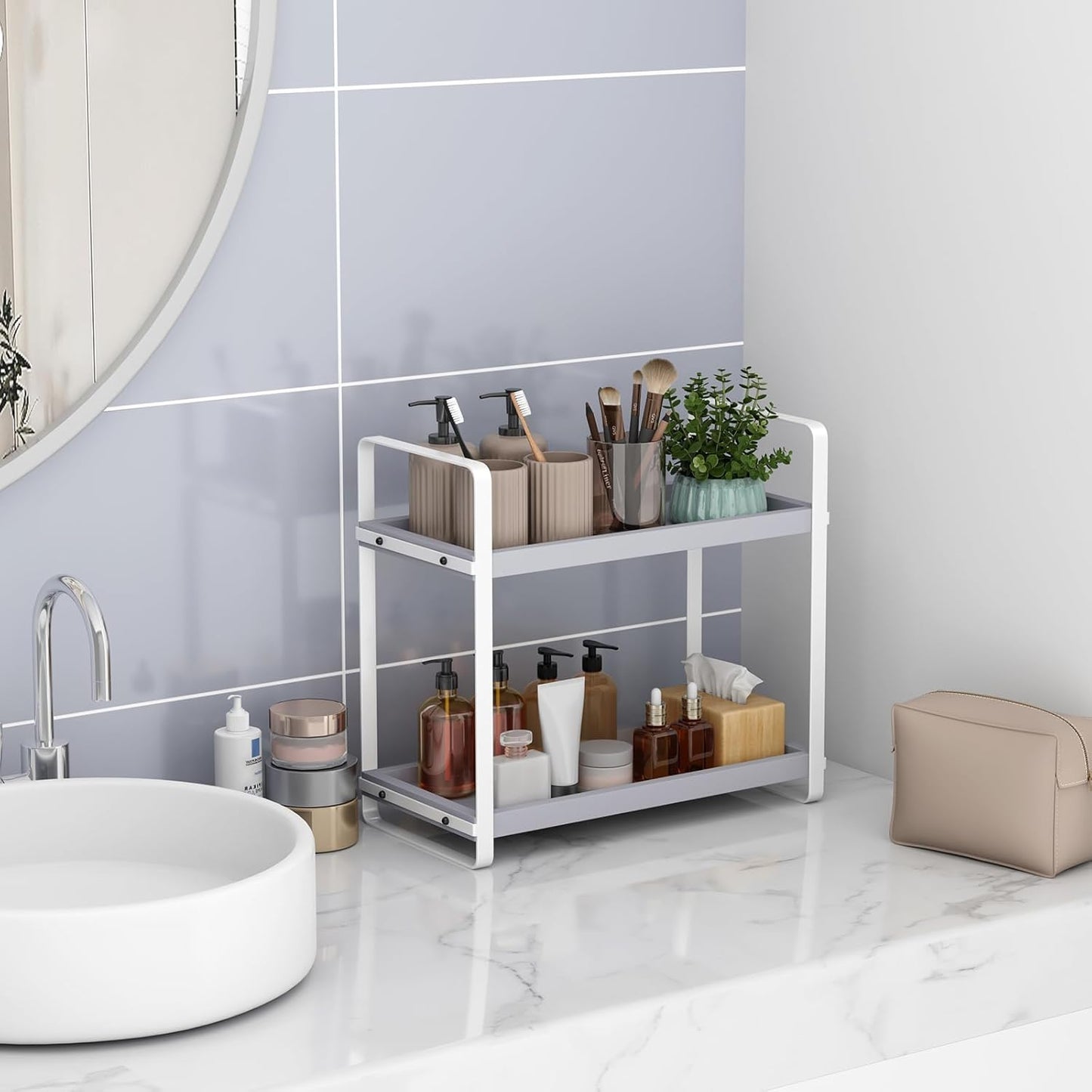 HNRLOY Bathroom Counter Organizer,Bathroom Countertop Organizer,Counter Shelf,Countertop Storage,Organization and Storage,Makeup Shelf,Sink Caddy(Brown 3 Tier)