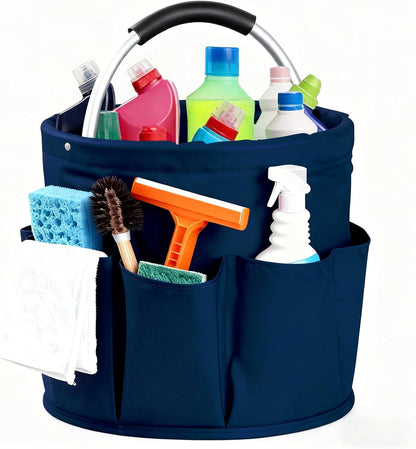 Cleaning Caddy with Handle, Cleaning Products Organiser, Foldable Storage Basket, Large Supply Organiser 17L with 6 Pockets, Portable Cleaning Caddy for Home & Garden (Black)