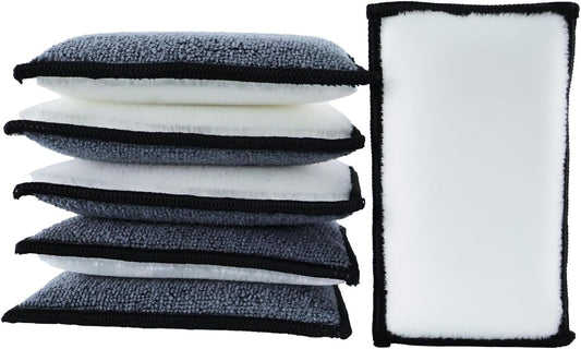 Car Interior Scrubbing Sponge, Microfiber Car Wax Applicator Scrubber Pad, Car Detailing Microfiber Interior Scrub Pad,Washing Sponges for Car, Boat, Wood, Marble and Motorcycle - 6pcs (gray)