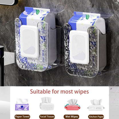 Bathroom Wipes Holder, 2PCS Wall-Mounted Wipe Storage Box, Acrylic Wipes Container with Adhesive Mount for Toilet and Bathroom