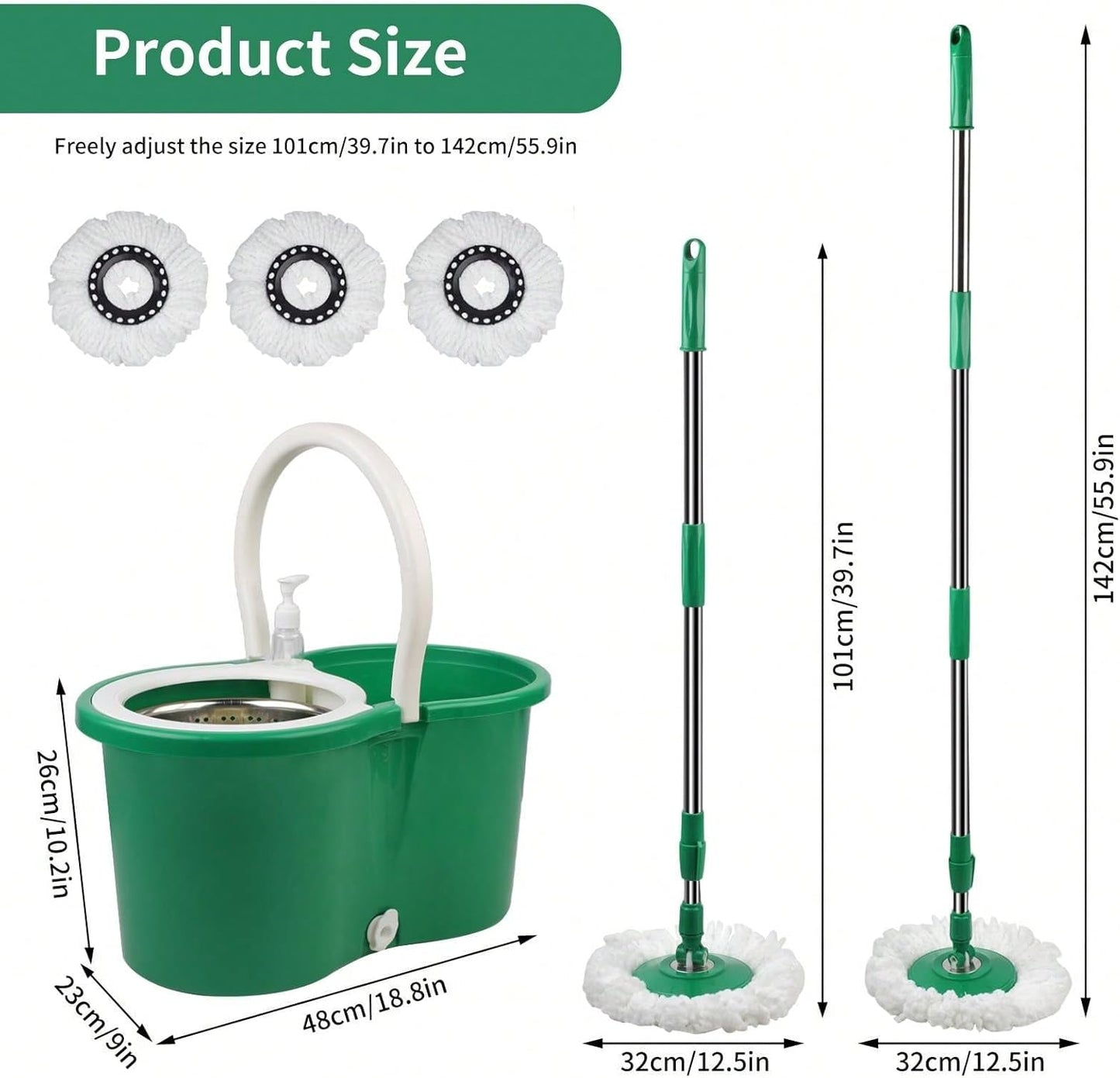 Spin Mop and Bucket with Wringer Set, 360° Spinning Mop Bucket System with 3 Microfiber Mop Replacement Heads, Adjustable Handle for Floor Cleaning (red)