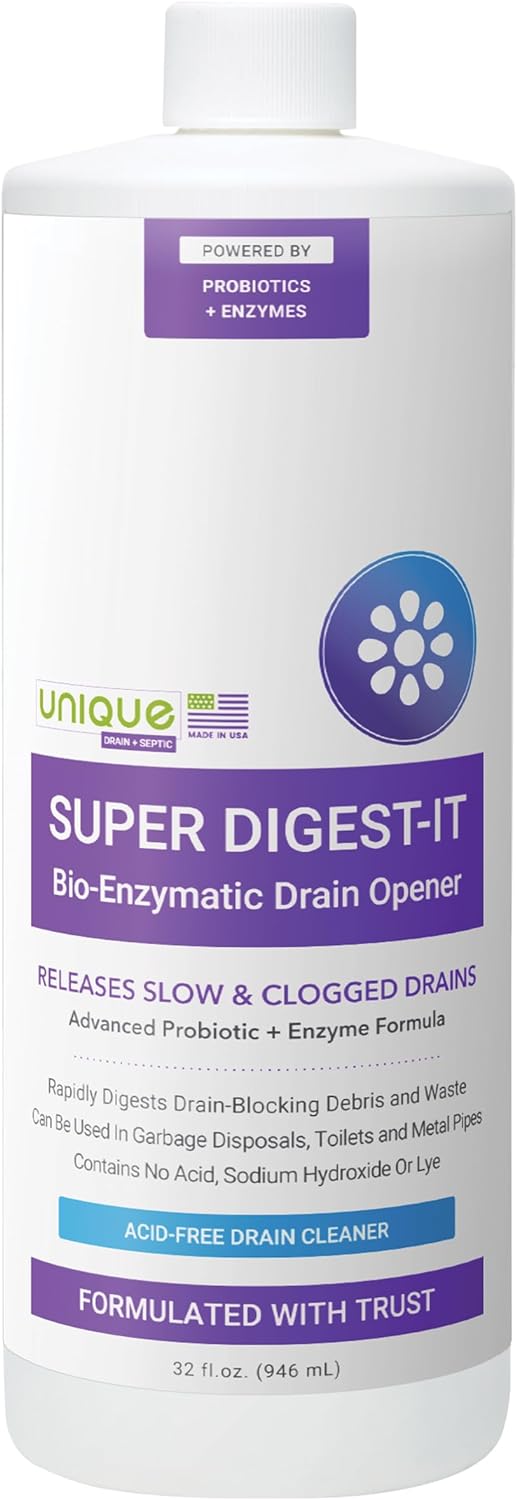 Unique Super Digest-It Bio-Enzymatic Acid-Free Drain Opener and Clog Remover for Household Use (32 fl oz)
