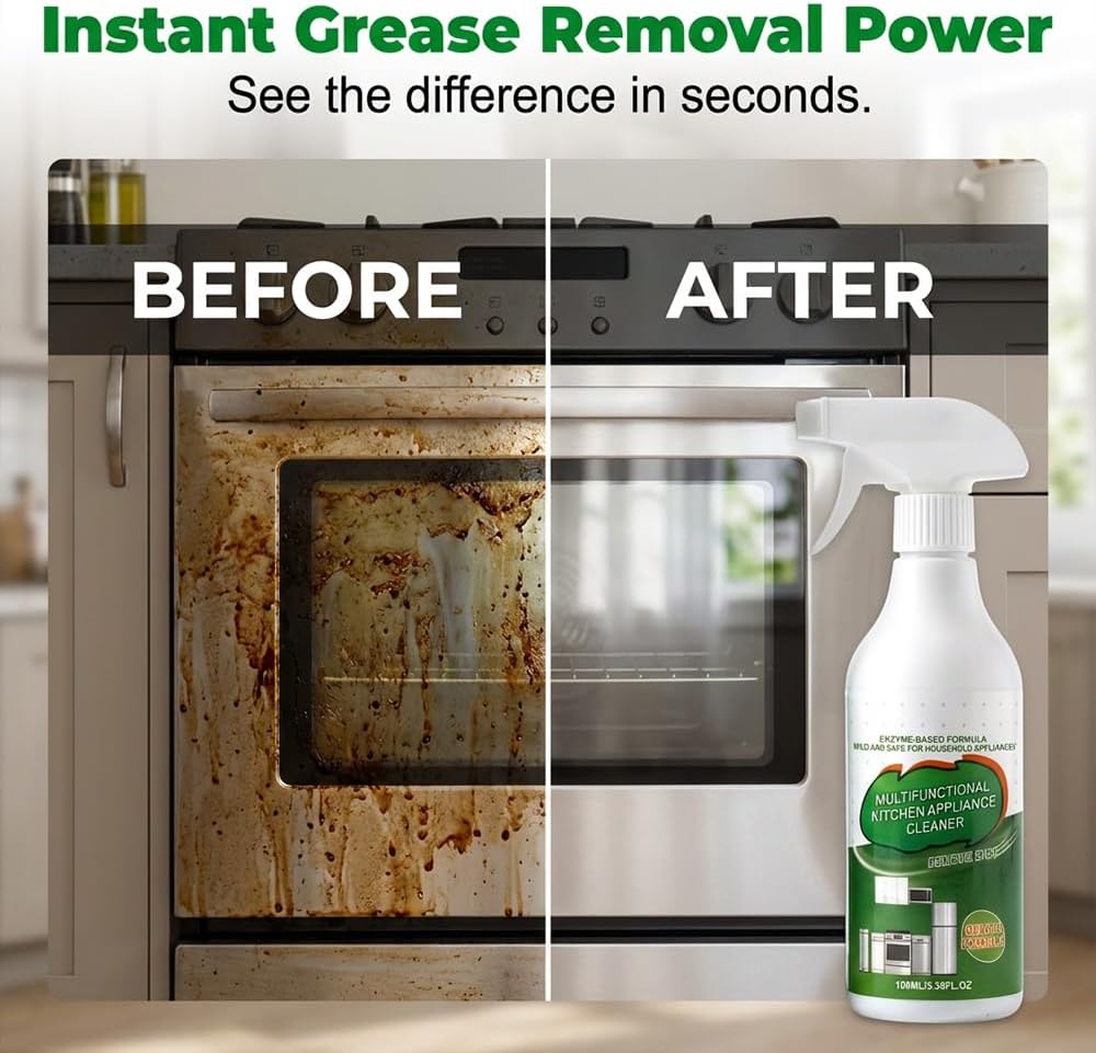 Kitchen Cleaner Spray, Heavy Duty Oil Stain Remover, Multi-Purpose Household Cleaner for Cooktop, Oven, Stove, Range Hood, Fast Grease Cleaning, 100ml/3.38 Fl.Oz (2)