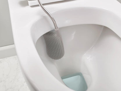 Joseph Joseph Flex Hygienic Silicone Toilet Brush with Slim Holder Set, Flexible Anti-drip, Anti-Clog Deep Clean Head - Stainless Steel