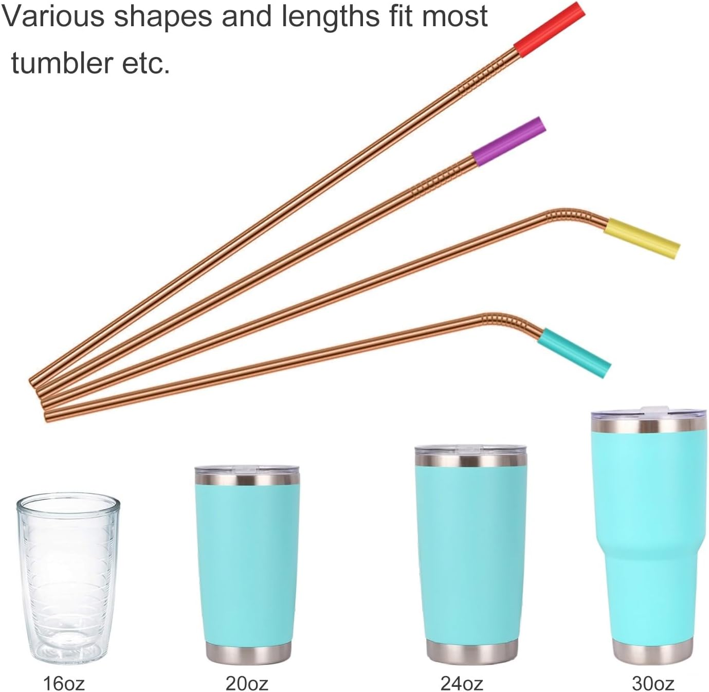 20 Pack Reusable Stainless Steel Metal Straws,10.5" & 8.5" Reusable Drinking Straws with 20 Silicone Tips 5 Straw Brushes 1 Travel Case,Eco Friendly Extra Long Metal Straw Fit for 20 24 30 oz Tumbler