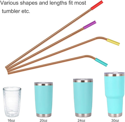 20 Pack Reusable Stainless Steel Metal Straws,10.5" & 8.5" Reusable Drinking Straws with 20 Silicone Tips 5 Straw Brushes 1 Travel Case,Eco Friendly Extra Long Metal Straw Fit for 20 24 30 oz Tumbler