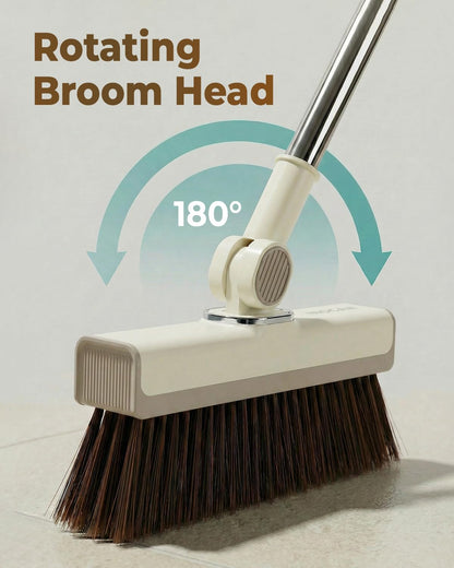 INDCAN Broom and Dustpan Set for Home, 54 Inch Long Handle Upright Broom, Rotatable Broom Head with Magnetic Mount & Self-Cleaning Teeth Comb, Indoor Floor Sweeping Set (Santra Pro) - Sandstone Beige