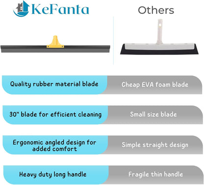Squeegee Broom for Floor, 18'' Heavy Duty Rubber Wiper with 60'' Long Handle for Bathroom Tile, Garage Concrete, Deck, Shower Glass, Window Cleaning