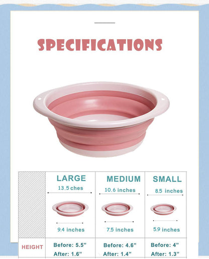 3-Pack Collapsible Wash Basin Set, Baby Kids Wash Basin Dish Tub for Travel Home, 3 Different Sizes Set Space Saving Pink Big Volume