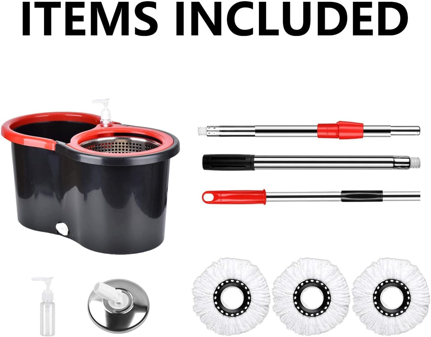 Spin Mop and Bucket Set with Wringer,360° Spinning Mop Bucket with 3 Microfiber Mop Head and 61" Adjustable Handle,for Floor Cleaning