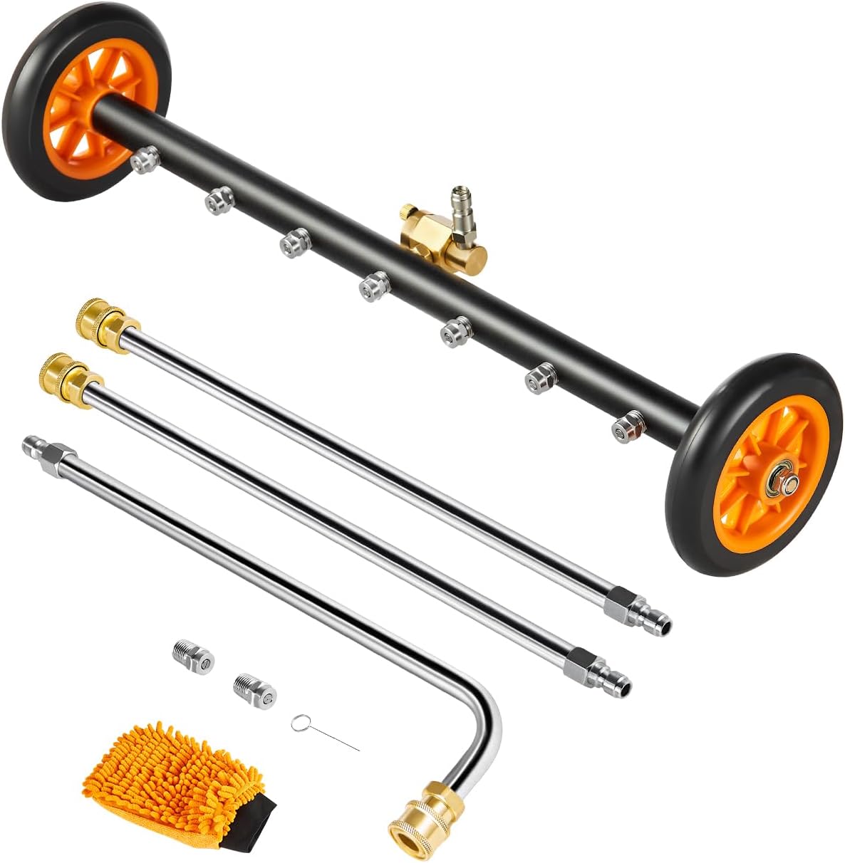 VEVOR 16 Inch Pressure Washer Undercarriage Cleaner, 4000 PSI Stainless Steel Cleaner with Angle Adjustment and 4 Nozzles, with 2 Extended Wands for Driveway, Patio, Deck