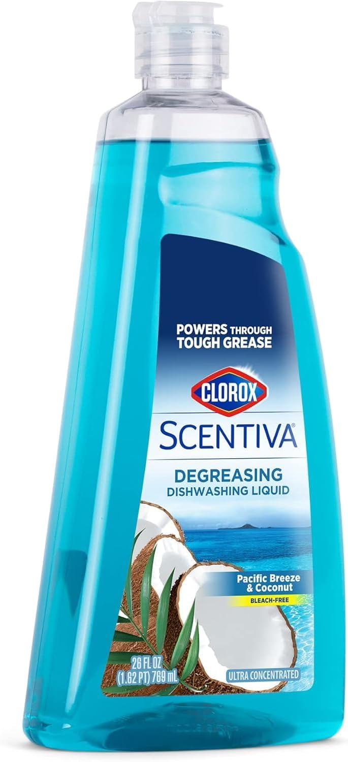 CLOROX Scentiva Dishwashing Liquid Soap | Smells Great and Cuts Through Grease Fast | Quick Rinsing Formula for a Powerful Clean You Can Trust, Pacific Breeze & Coconut, 26 Oz (Pack of 6)
