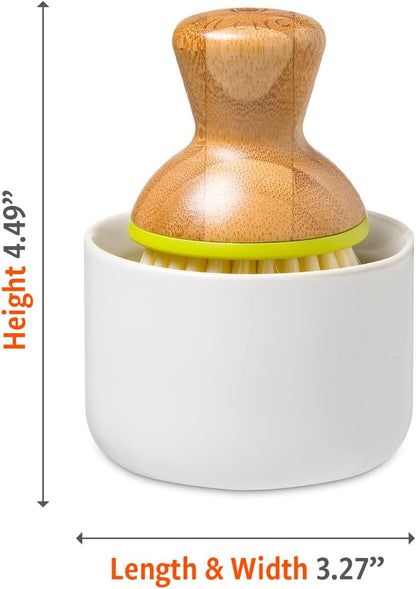 Full Circle Bubble Up Bamboo Dish Brush & Ceramic Soap Dispenser – Family Safe, Formaldehyde-Free – Kitchen Scrub Brush for Dishes, Nonstick & Cast Iron, White