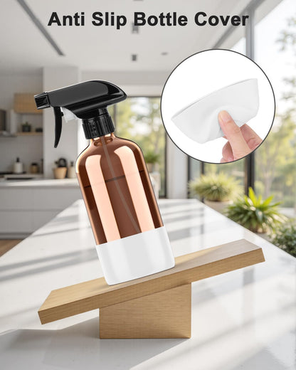Bontip Amber Glass Spray Bottle with Silicone Sleeve Protection, 16 oz Refillable Spray Bottles for Cleaning Solutions, Plants, Aromatherapy, Facial Hydration (1, Black, 16 oz)