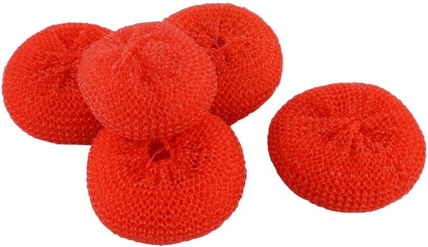 uxcell Plastic Kitchen Dish Pot Pan Mesh Scouring Washing Cleaning Scrubber Pad 5pcs Red