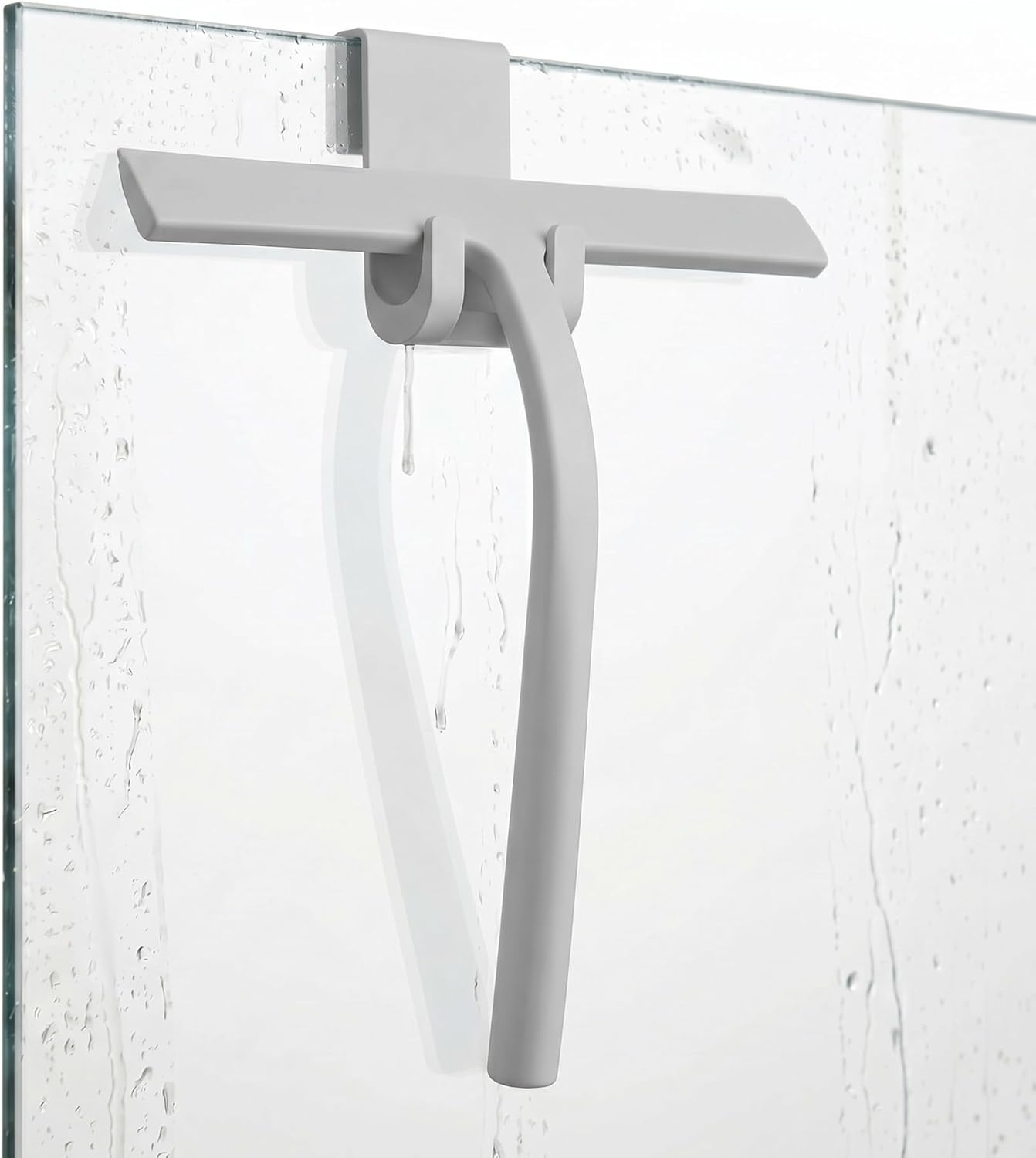 Shower Squeegee for Glass Doors, Mirror Window Tile Scrubber Cleaner with Hook Silicone (Black)
