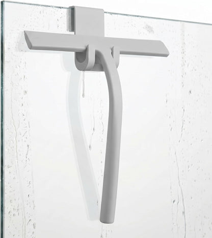 Shower Squeegee for Glass Doors, Mirror Window Tile Scrubber Cleaner with Hook Silicone (Black)