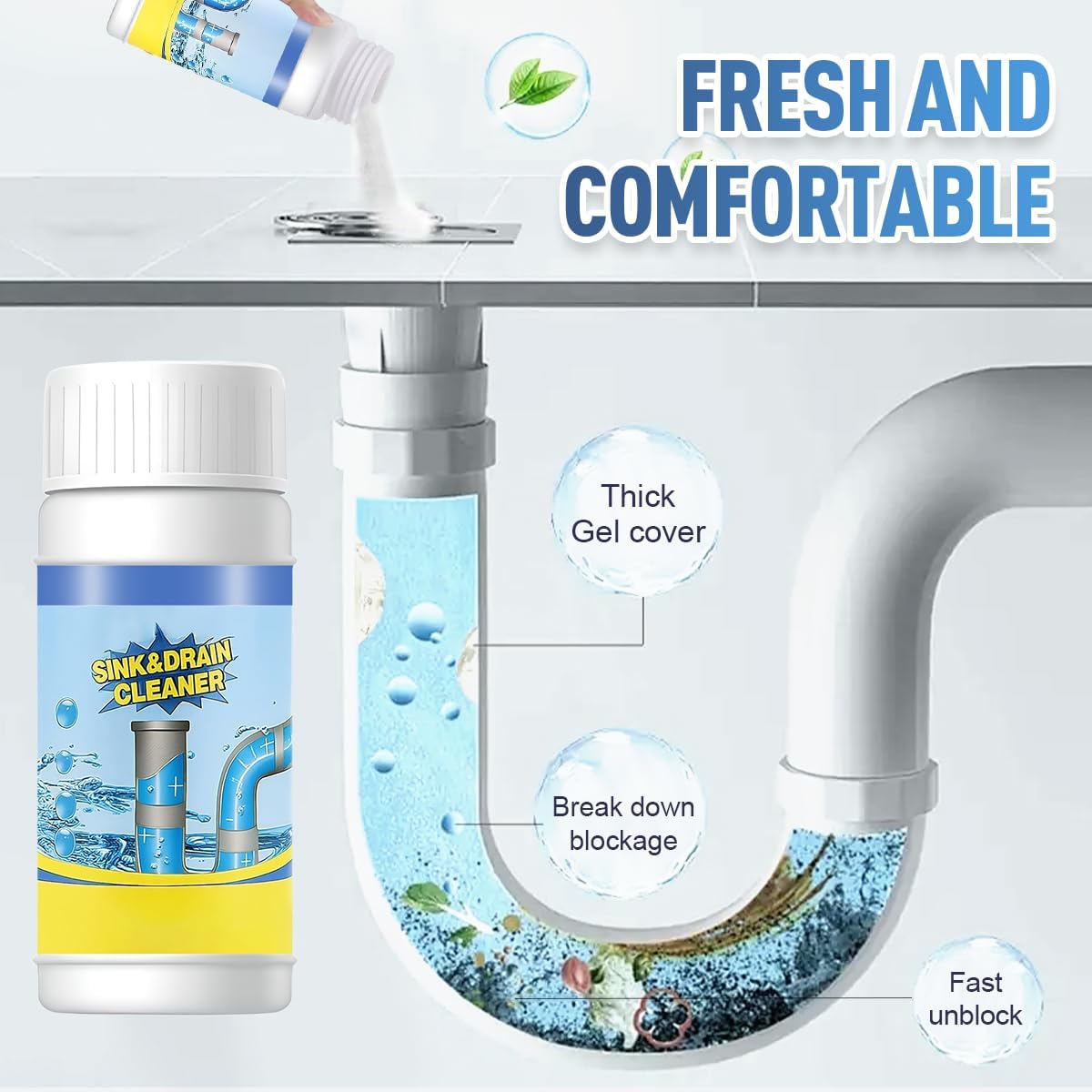 Sink and Drain Cleaner, Pipeline Dredging Agent, Sink and Drain Cleaner Powder, Multi-functional Fast-Acting Pipe Dredging Agent for Kitchen and Toilet Pipeline (2pcs)