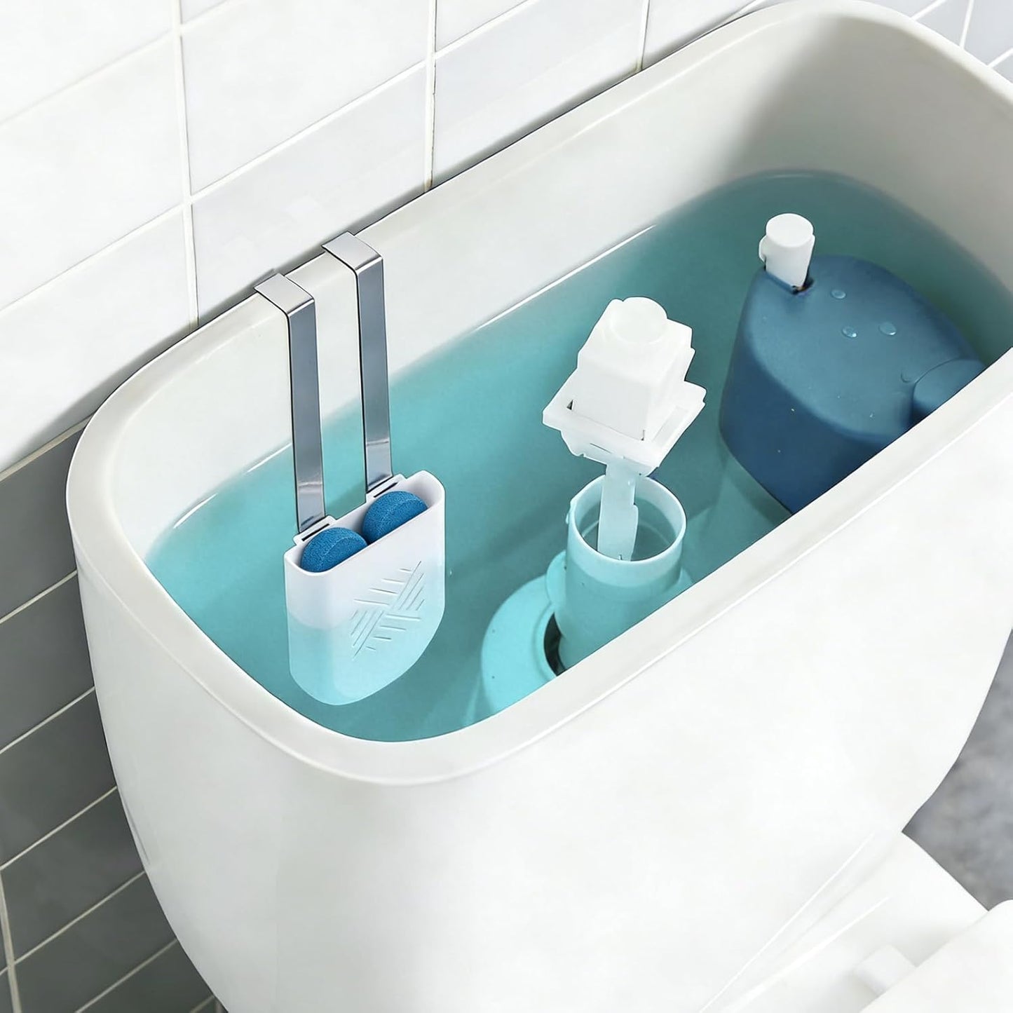Premium Toilet Tank Tablet Holder – Plastic Hanging Cleaner Caddy (7.5'' x 3.5'' x 2.5'', White) – Toilet Bowl Cleaner Hanging Carrier - Prevents Dissolved Residue in Water Tank