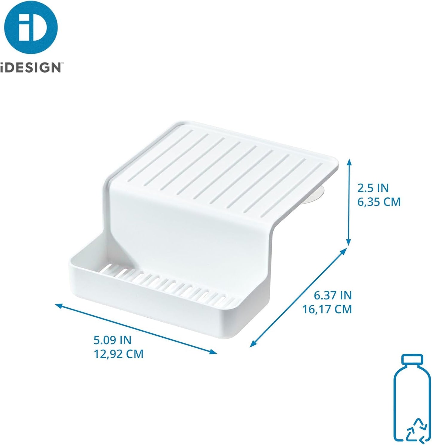 iDesign Recycled Plastic Double Suction Sink Caddy, White
