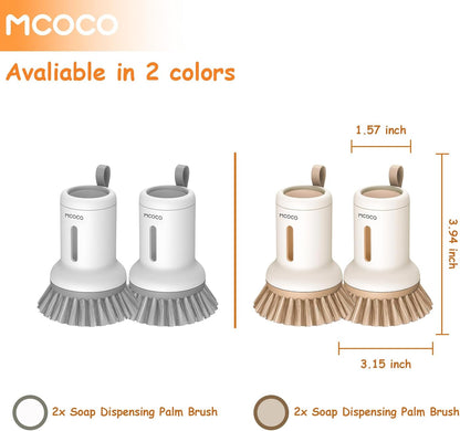 Soap Dispensing Palm Brush Scrub Brush with Soap Dispenser Palm Dish Brush Soap Dispenser Brush Dish Scrub Brush for Kitchen Cleaning, Pan, Pot, Sink 2 Pack Yellow