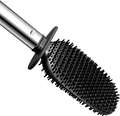Sineng Silicone Toilet Brush and Holder Set, Stainless Steel Toilet Cleaning Brush, One-Piece Long Handle, Flexible Compact Modern RV Toilet Bowl Brush for Bathroom