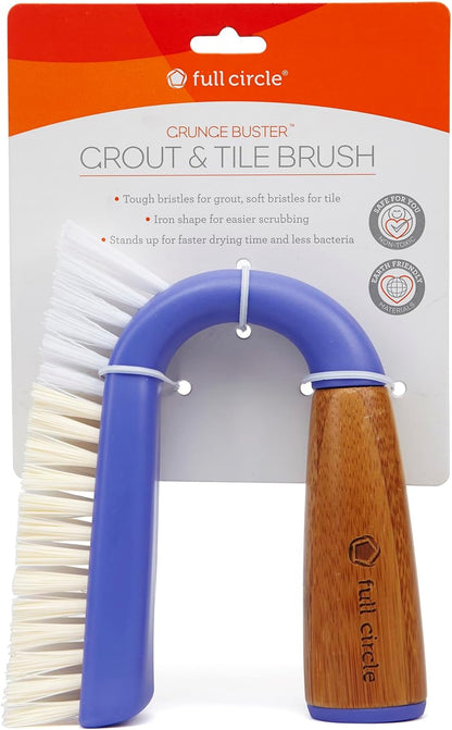 Full Circle Grunge Buster, Grout & Tile Scrub Brush, Recycled Materials, Tough & Durable, Grey
