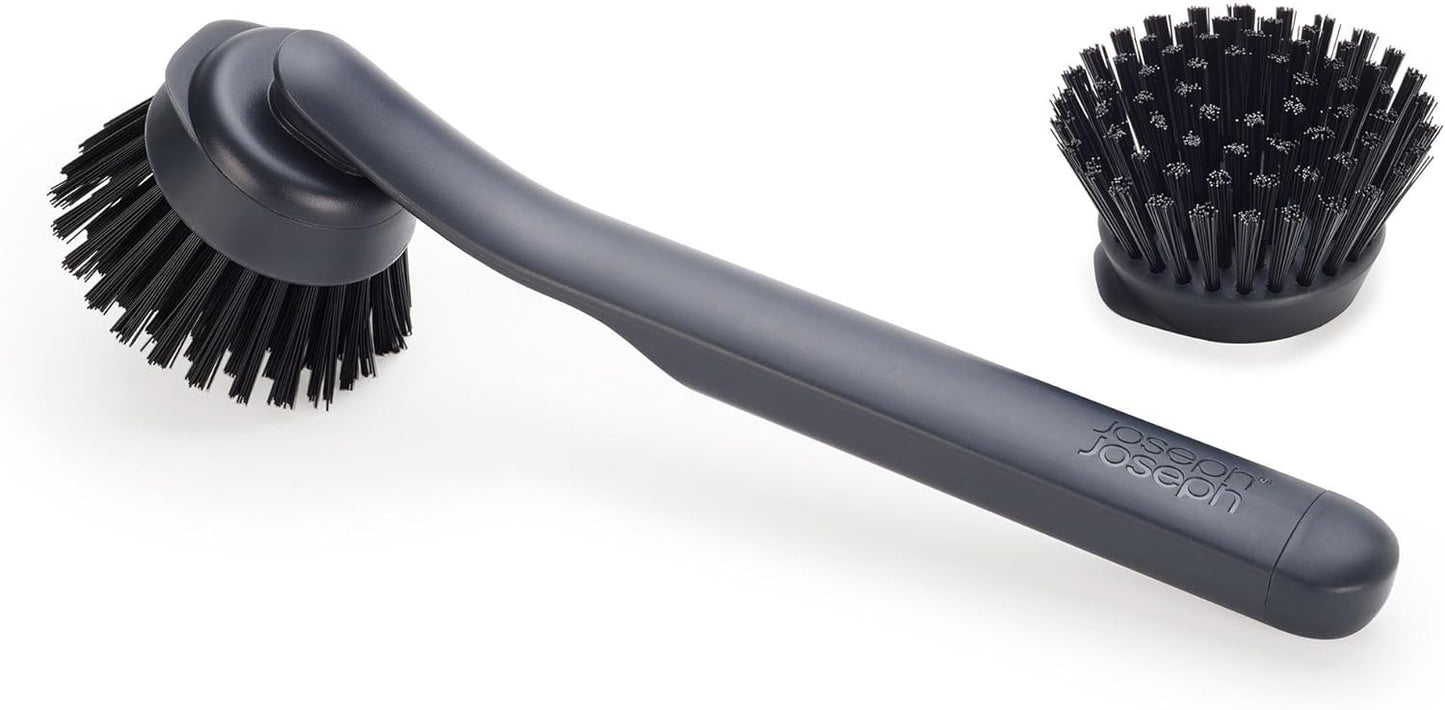 Joseph Joseph SinkTech Dish Brush with Replacement Head and Stainless-Steel Storage Stand Drip Tray