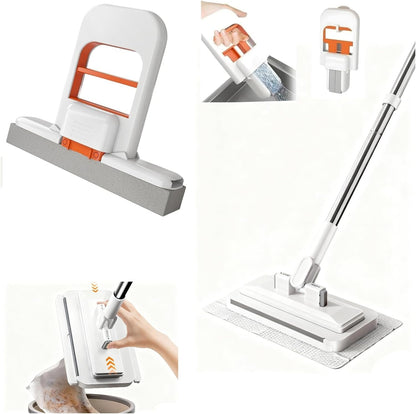Snap-Grip Mini Mop with 39in Handle — INWEJIA Zero-Touch Gap Dust Cleaner & Locking Head, Disposable Lazy Mop Wet and Dry for Kitchen Bathroom Toilet Corners Window Wall Cleaning