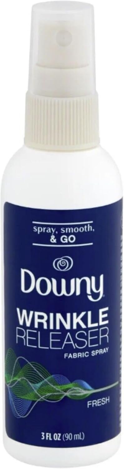 Downy Wrinkle Releaser Spray All In One Wrinkle Release Spray Travel Size, Odor Eliminator, Static Remover Fabric Refresher & Ironing Aid for Clothes 3 Fl Oz (Pack of 2), Crisp Linen Scent