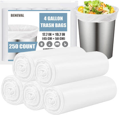 Small Trash Bags 4 Gallon - 100 Count 4 Gallon Trash Bag, Small Garbage Bags for Office Bedroom Bathroom Trash Bags, White 4 Gal Small Trash Can Liners