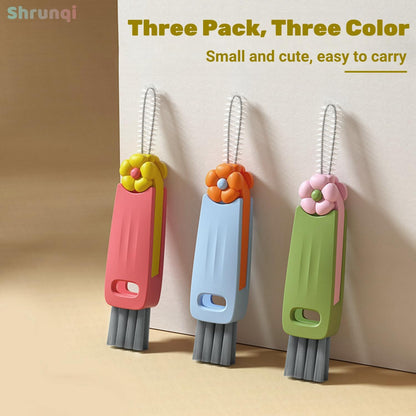 4-in-1 Bottle Cleaning Brush Set, Multifunction Silicone Cup Lid Gap Cleaner, Home Kitchen Crevice Cleaning Tools, 3 Pcs, Multicolor