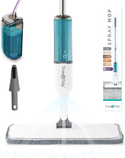 True & Tidy® SPRAY-250 Multi-Surface Spray Mop with 490ml Refillable Water Bottle for Floor Cleaning, Works on Wood, Tile, Marble etc, Use Any Cleaning Solution, Machine Washable Microfiber Mop Pads