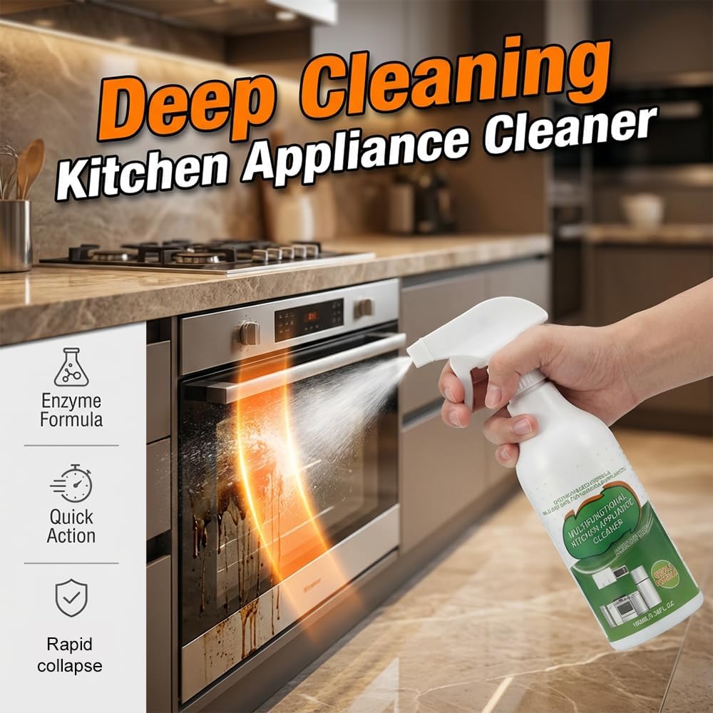 Multi-Purpose Enzyme Foam Cleaner, 2026 New Heavy-Duty Kitchen Oil Remover Spray Degreaser Powerful Household Appliance Cleaner Spray for Cooktop Appliance Includes Towel and Sponge Wipes (1PCS)