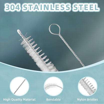 Cleaning Brushes for Reusable Drinking Straws, Set of 5, Long Wire Handle, Bottle and Straw Cleaner for Stanley Mug, Sippy Cup, Water Bottle and Tubes, Reusable and Flexible