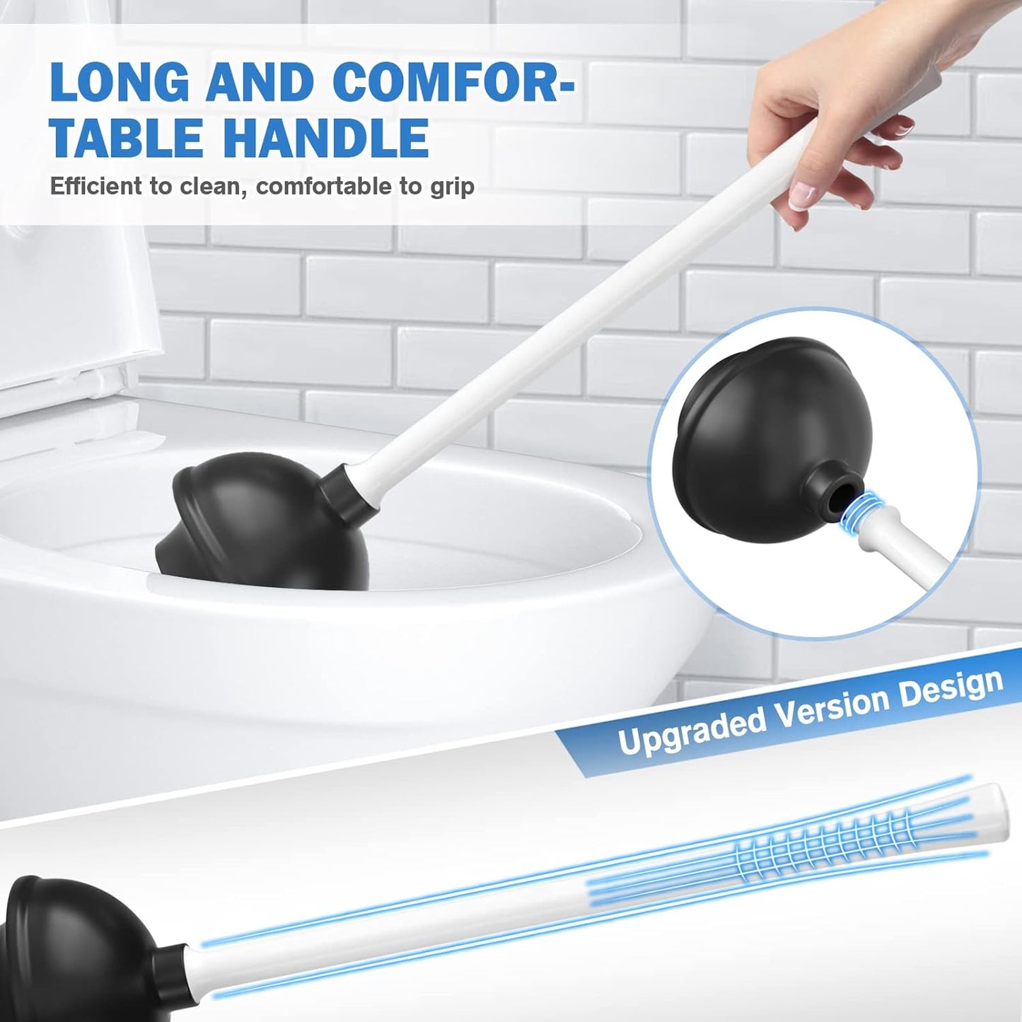 Toilet Plunger and Brush, Bowl Brush and Heavy Duty Toilet Plunger Set with Ventilated Holder, 2-in-1 Bathroom Cleaning Combo with Modern Caddy Stand for 5.7-inch Toilet Drain(Black, 2 Set)