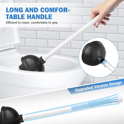 Toilet Plunger and Brush, Bowl Brush and Heavy Duty Toilet Plunger Set with Ventilated Holder, 2-in-1 Bathroom Cleaning Combo with Modern Caddy Stand for 5.7-inch Toilet Drain(Black, 2 Set)
