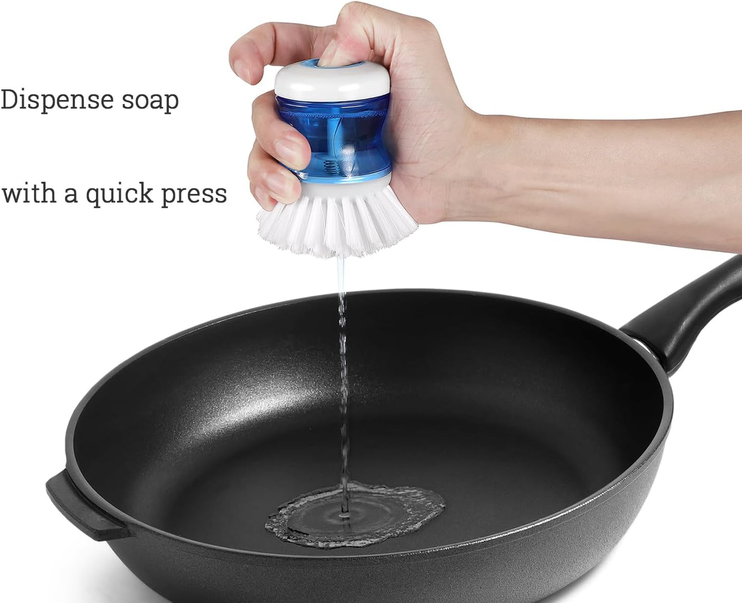 Dish Brush with Soap Dispenser for Dishes Pot Pan Kitchen Sink Scrubbing, Blue 2 Pack