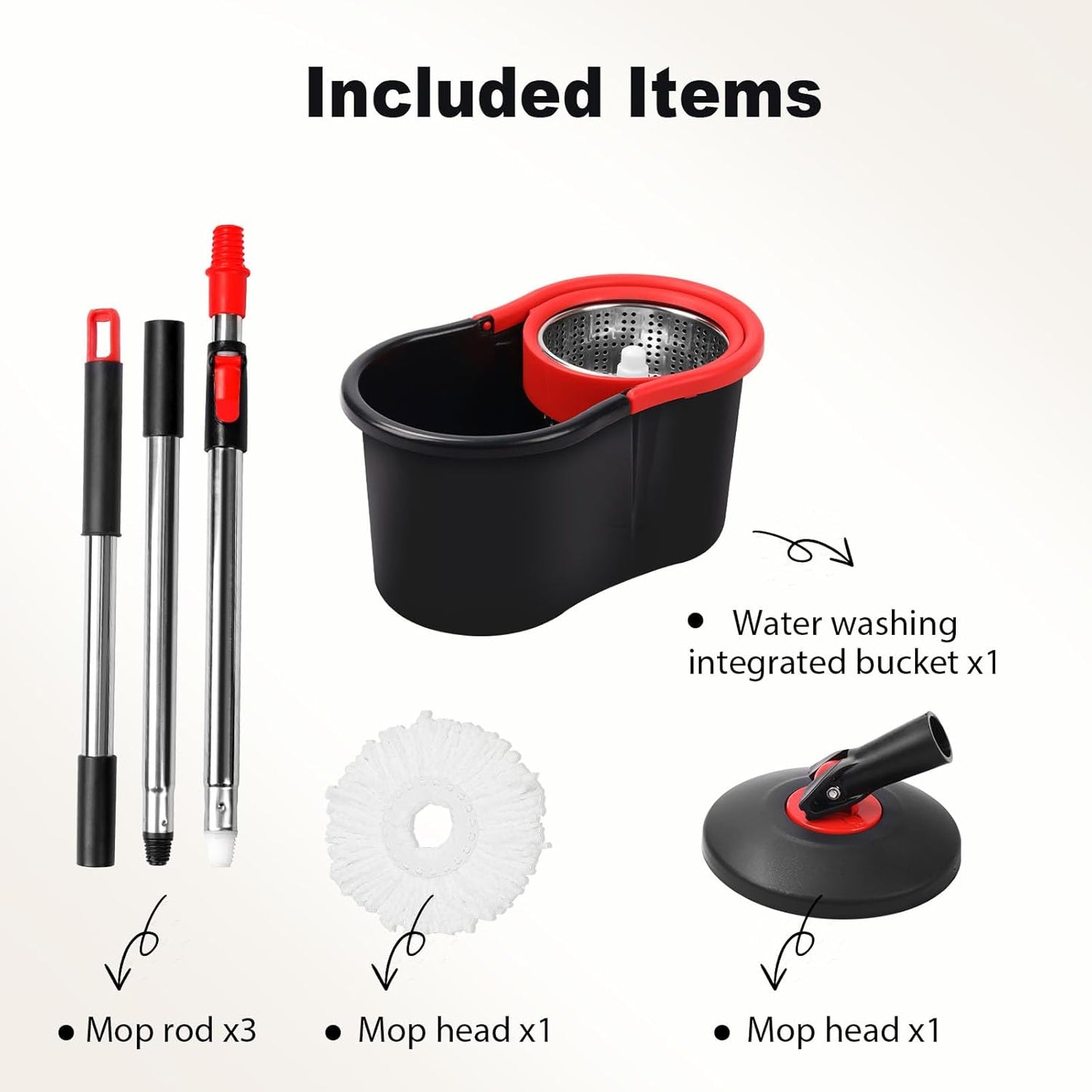 Spin Mop and Bucket, Mop and Bucket with Wringer Set for Home, 360 Spinning Mop Bucket Floor Cleaning Tool with 3 Microfiber Mop Replacement Head Refills,50" Extended Handle for Floor Cleaning Home