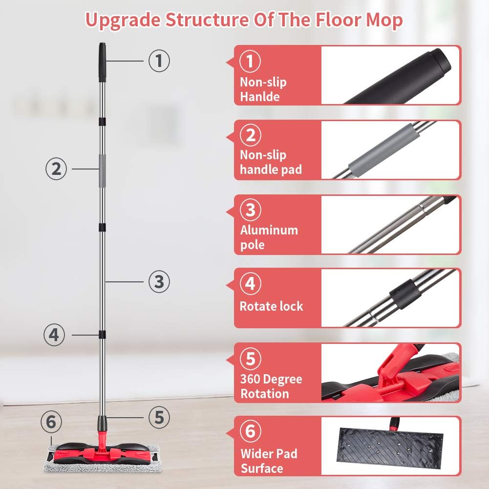 Microfiber Mops for Hardwood Floor Cleaning: MEXERRIS Flat Floor Mop with 4 Washable Pads 59" Adjustable Handle - Dust Dry Mops for Kitchen Bathroom Tile Laminate Wood Vinyl - Home Commercial Mop