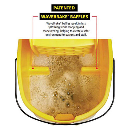 Rubbermaid Commercial Products WaveBrake 44 QT Side-Press Mop Bucket and Wringer Combo on Wheels with Foot Drain Yellow for Heavy-Duty Floor Cleaning