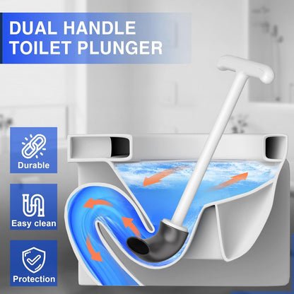 3 in 1 Toilet Brush and Plunger Set，Extended Handle Plunger,Heavy Duty Toilet Bowl Brush and Holder Hidden Toilet Plunger and Brush Set,Bathroom Cleaning Supplies (Pure White)
