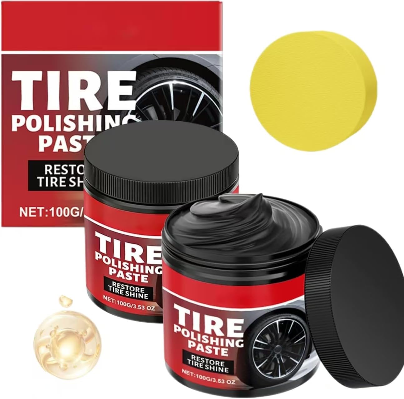 2PC 100g Auto tire Polishing Paste, with Sponge ，Cleaning Polishing，Product，Car Tire Shine for Trucks Sedans RVs SUV